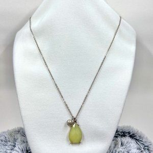 Silver Tone 20” Necklace w/ Teardrop Jeweled Pendant